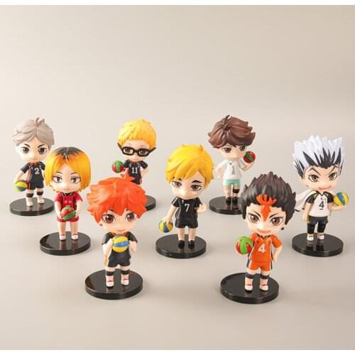 10cm 8PCS Set Anime Cake Figure Haikyuu Toys Hinata Tanaka Bokuto Kuroo Oikawa Kageyama Tsukishima Kageyama Mini Figura Prop Toy