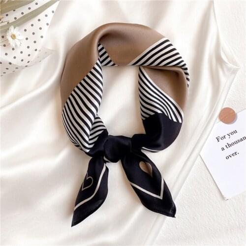 2021 Fashion Plaid Scarf Women Real Silk Neck Hairband Foulard Lady Square Scarves Small Spring Bandana High Quality Kerchief
