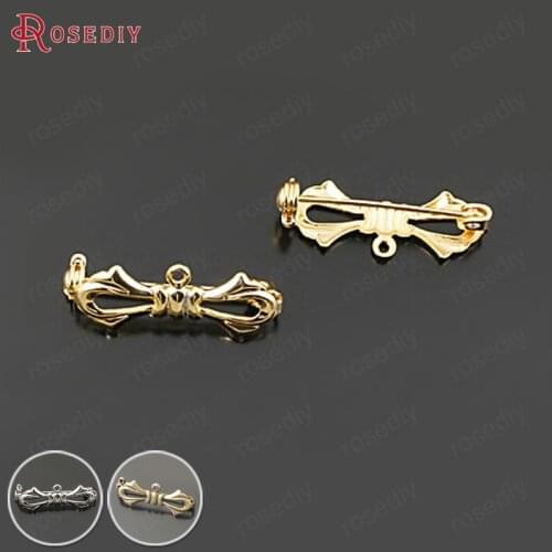 25531)10PCS 27x10MM 24K Gold color plated Brass Bow Brooch Pins Diy Jewelry Findings Accessories Wholesale