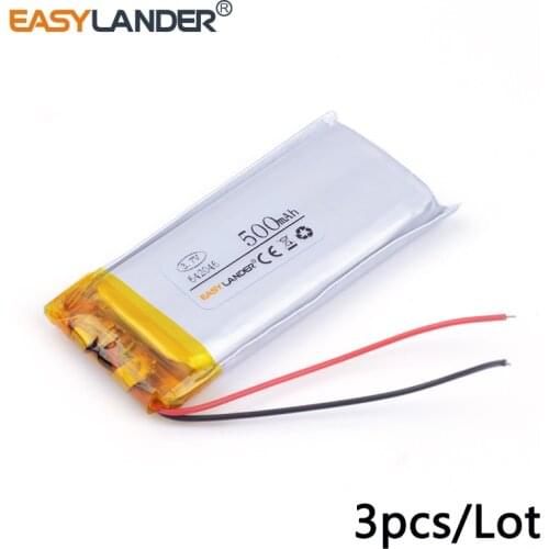 3pcs /Lot 642046 500maH 3.7v lithium Li ion polymer rechargeable battery Bluetooth audio smart home video security doorbell MP3
