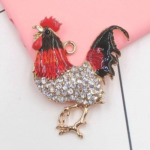 3pcs/lot Crystal Cock Rooster Chicken Key ring chain Rhinestone Keychain Animal Metal Alloy purse/Bag Pendant Jewelry Trinket