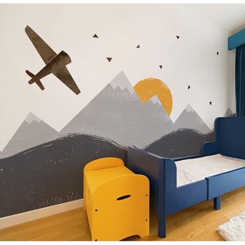 3d Cartoon Mountain Sun Airplane Wallpaper Murals 3d Photo Mural for Kids Room Sofa Kindergarten 3d Cartoon wall paper Stickers
