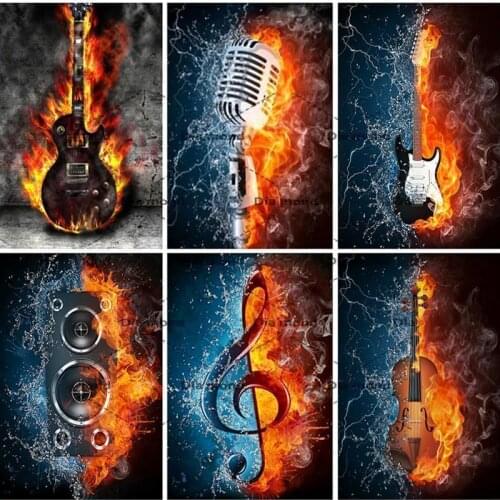 5D DIY Full Square/Round Diamond Painting Music Instruments Guitar Diamond Embroidery Rhinestone Picture Mosaic Home Decoration