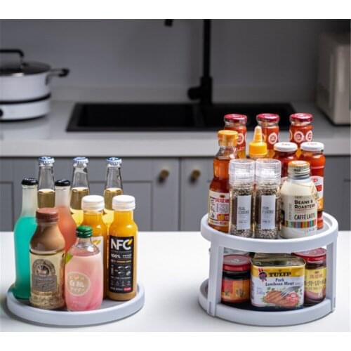 360° Rotating Spice Jar Storage Rack Multifunctional Kitchen Tray Double Layer Bathroom Shelves Round Organizer for Cosmetics