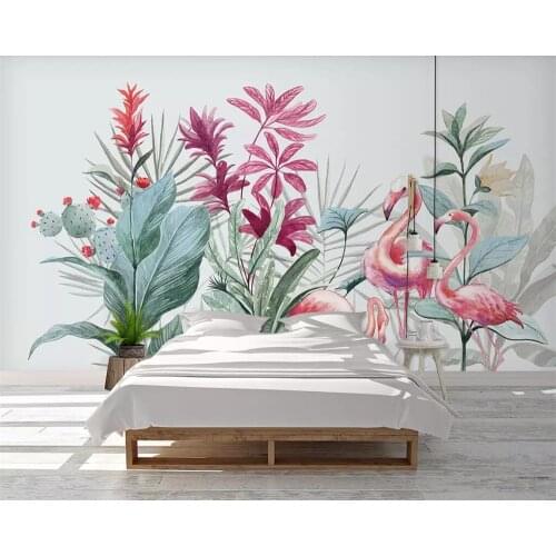 Beibehang Custom wallpaper Nordic flamingo banana leaf background wall 3d wallpaper living room bedroom decoration mural photos