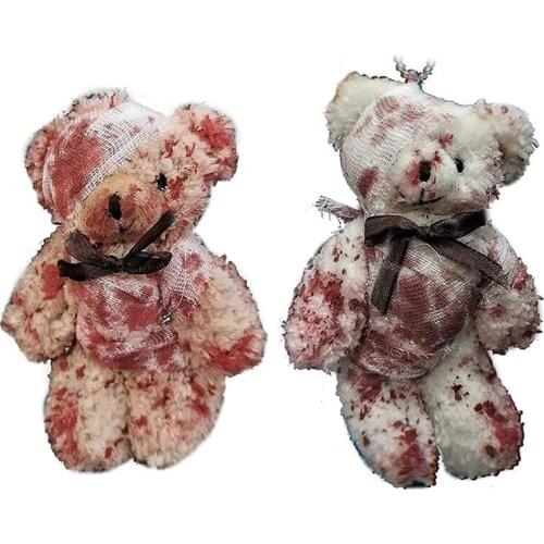 Bloody Bear Keychain Cool Punk Plush Bear Injured Bear Keychain Doll Keychain Halloween Jewelry Gift