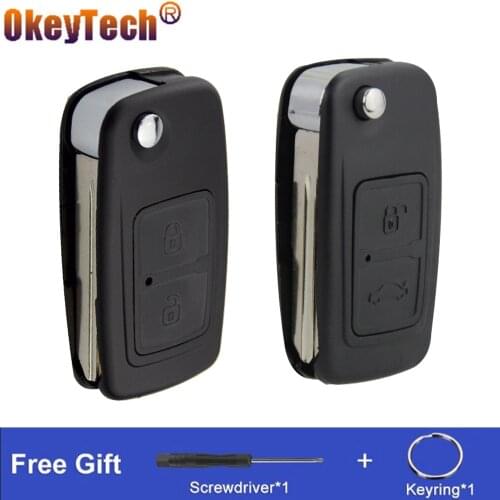 OkeyTech 2 Buttons Flip Car Key Shell For Chery A5 Fulwin Tiggo E5 A1 Cowin Easter Replacement Remote Control Fob Blank Key Case