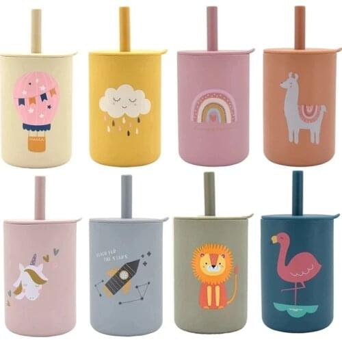 Baby Silicone Sippy Cups BPA-Free Portable Storage Snack Container Feeding Cup For Children Leakproof Learning Drink Cup Sets