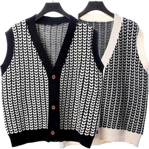 Korean Chic Knitted Vest For Women Autumn Winter Loose Waistcoat Outwear Vintage Cardigan Sleeveless Sweater Vest Mujer