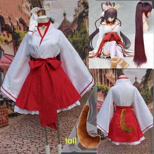 Anime Inu X Boku SS Girl Cosplay Costume Female Japanese Lolita Kimono Dresses Shirakiin Riricho Cosplay Clothing with Fox Tail