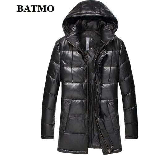 BATMO 2020 new arrival autumn&winter 90% white duck down natural real sheepskin hooded jackets men,mens leather jackets