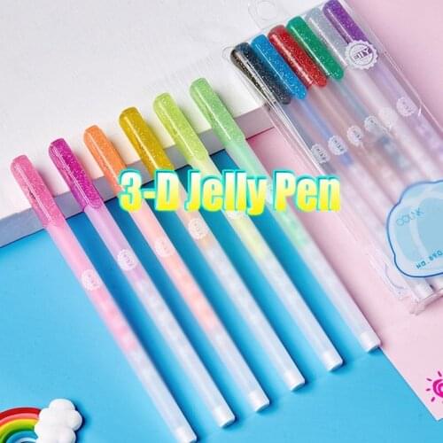 12 Colors Gel Pen Set Glitter Sign Pens For School Office Coloring Book Journal Drawing Doodling Art Markers 3D Glossy Jelly Pen