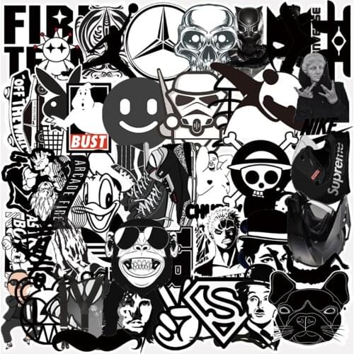 10/30/50PCS/Black and White Series Graffiti Laptop Guitar Motorcycle Luggage Skateboard Bike Waterproof Sticker Wholesale