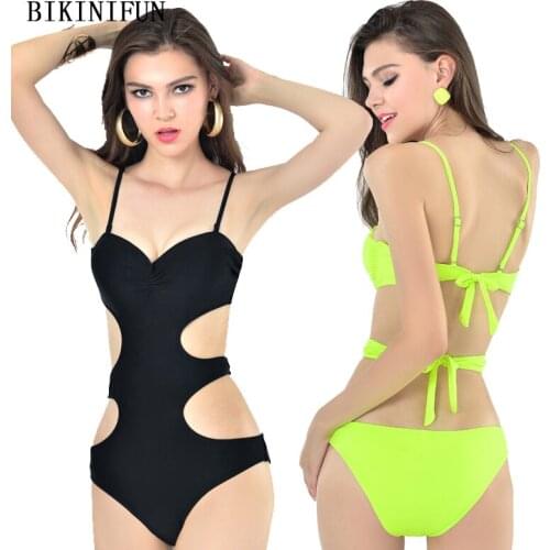 New Sexy Solid Color Swimsuit Women One Piece Suit Backless Padded Bathing Suit S-L Girl Beauty Back Swimwear String Monokini