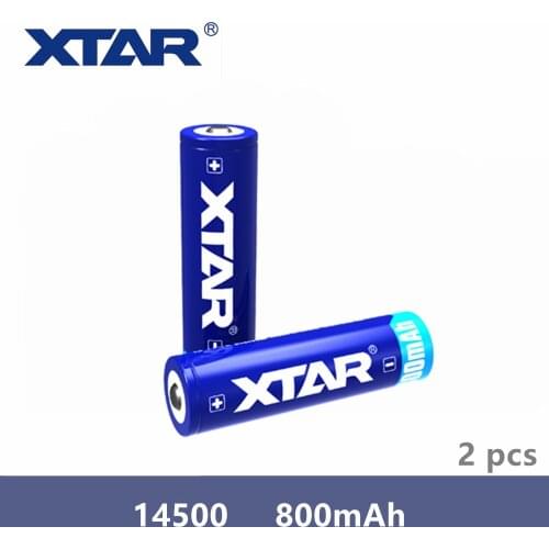 2 Pcs original Xtar Rechargeable 14500 800mAh 3.7V protected battery designed for flashlights portable power supplies etc