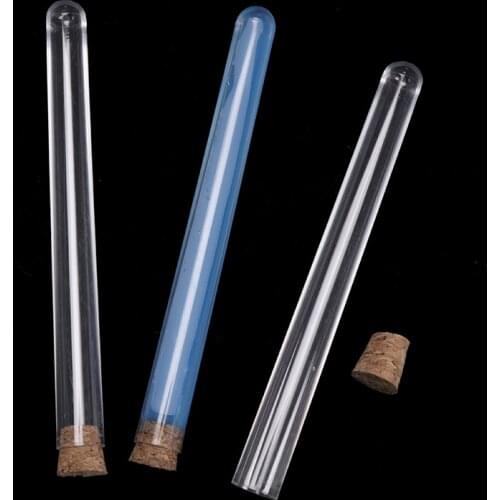 10PCS 15x150mm Transparent Laboratory Clear Plastic Test Tube Vials With Corks Stoppers Caps School Lab Supplies 15ml