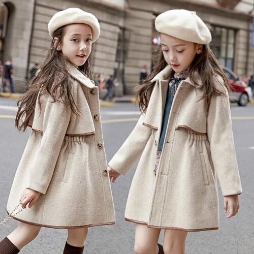 EACHIN Grils Woolen Coat Autumn Thick Outwear Girl Wool Jackets Children Long Coats Fashion Winter Gril Warm Jacket Wind Cloak