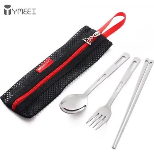 YMEEI 3Pcs Cutlery Tableware Portable Outdoor Camping Fork Spoon For BBQ Travel Cutlery Set Stainless Steel Outdoor Tools