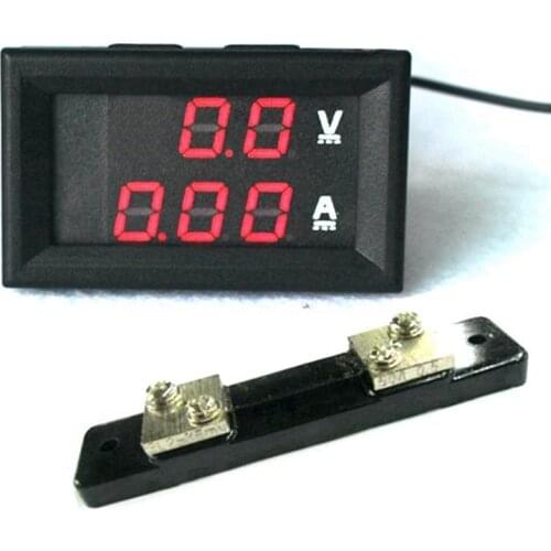 DC 0-100V/50A Red LED Display Current Voltage Detector Monitor DC Voltmeter Ammeter with 50A Shunt Resistor