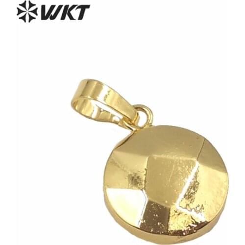 WT-JP221 Wholesale Price DIY Jewelry Pendant Small Size Pendant Charm Round Shell Pendant With Full Gold Eletroplated