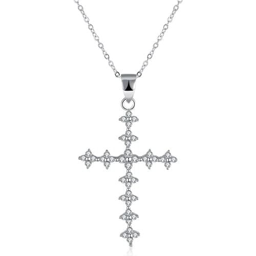 ZEMIOR Classic Sterling Silver 925 Cross Necklace Pendant For Women Shining CZ Necklaces Jewelry Romantic Gift To Girlfriend