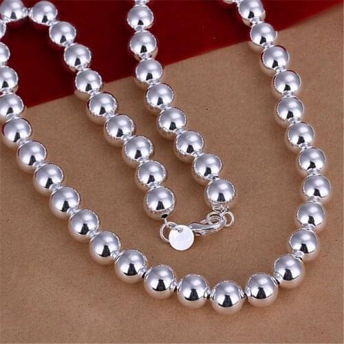 Popular Beautiful fashion Elegant silver color jewelry charm 10MM smooth bead Chain for women lady Necklace N097