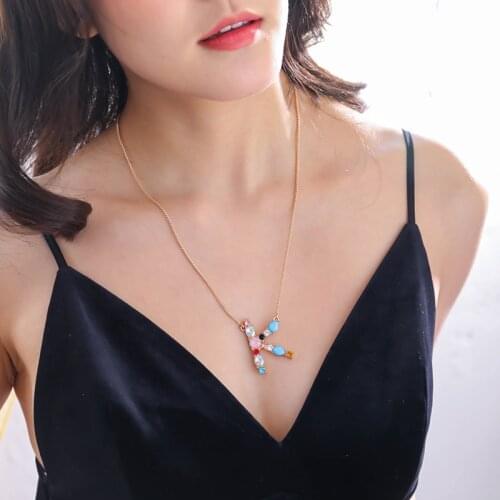 2021Fashion Creative Capital Letter Pendant Colorful Crystals Stone Rhinestone Inlaid Women Chain link Necklace Jewelry For Lady