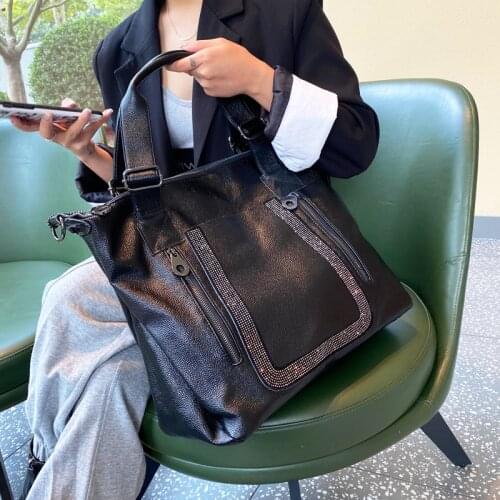 Women 2021 novelty luxury diamonds black top-handle bag for female casual soft big large capacity one shoulder crossbody bag