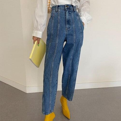 2021 New Vintage Patchwork Womens Jeans Pants High Waist Chic Denim Trousers Streetwear Loose Straight Pants Female Pockets