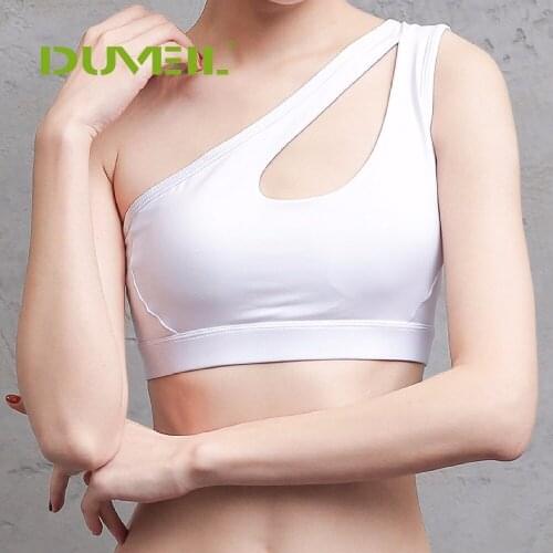2019 Womens Professional Shock Absorbing Yoga Bra Single Shoulder Sexy Beauty Back Water Hollow out Breathable Sports Underwear
