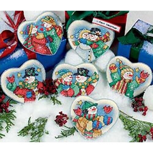 11/14/18/25/22/28 color aida Lovely Hot Sell Counted Cross Stitch Kit Snowman Hearts Ornaments Love Ornament dim 08731