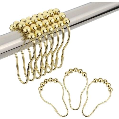 Shower Curtain Hooks Rings Rust-Resistant Shower Curtain Rings Hooks 12Pcs Multifunctional Bathroom Hook Gold
