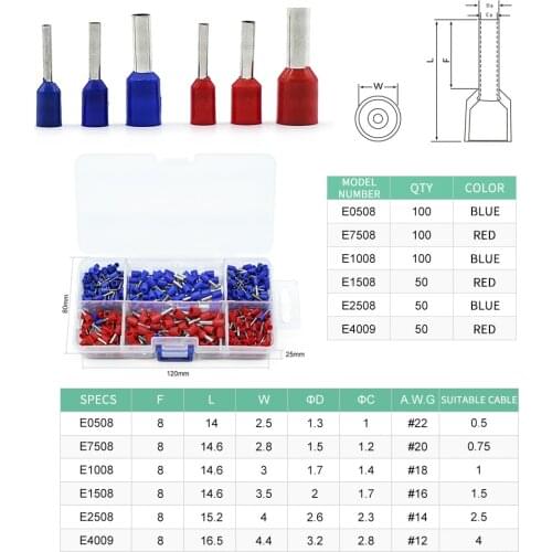 450Pcs/ Box Insulated Terminals Electrical Crimp Connector Tube Wire Connector Assortment Kit Cold Pressing Copper Terminals