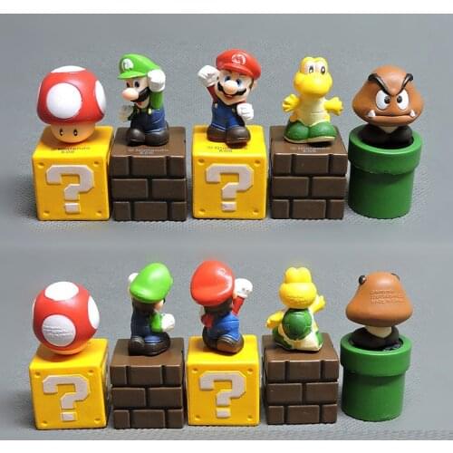 5pcs/lot Super Mario Creative Decoration Game Mario Bros PVC Action Figures Toys Super Mushroom Mini Figures Toys for Kid Gifts