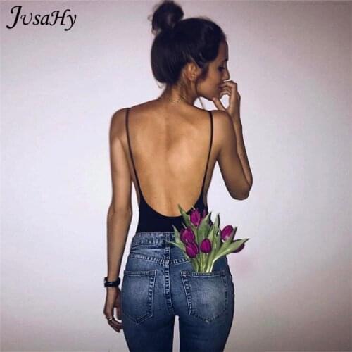 JusaHy Basic Classic Summer 95% Cotton Women Bodysuit Sexy Backless Romper Club Jumpsuit Solid Lady One Piece Swimsuit Hot Deals