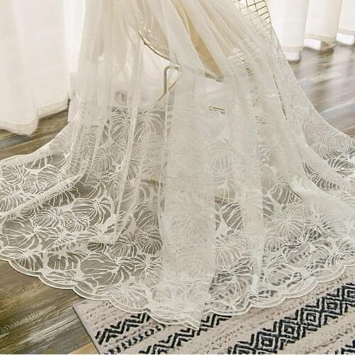 White Nordic Style Tulle Leaf Embroidered Living Room Bedroom Translucent All-match Balcony Window Screen Voile Drapes #40
