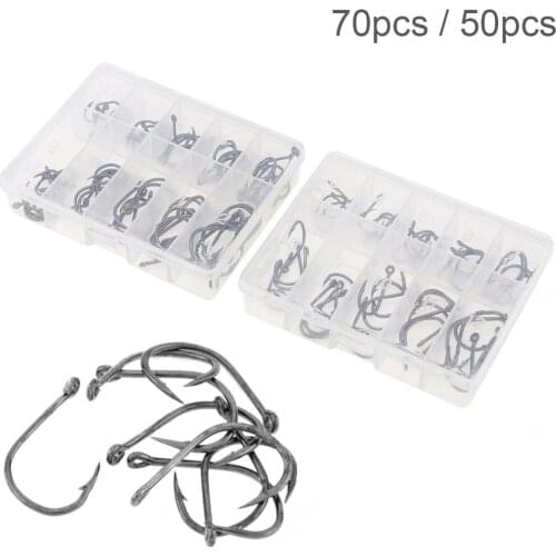 Fishing Hooks 50 / 70pcs Fishing Hook Set 3-12# High Carbon Steel Single Fishhooks Jip Barbed Carp Hooks with Hole