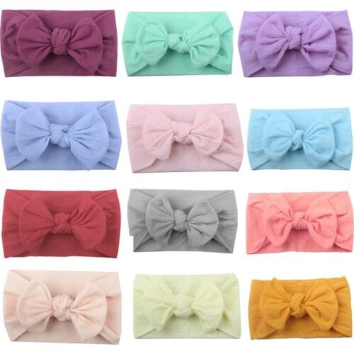 Baby Girls Bowknot Turban Headband Solid Bow Hair bands Head Wrap Headwear Accessories Yellow Pink Purple Blue
