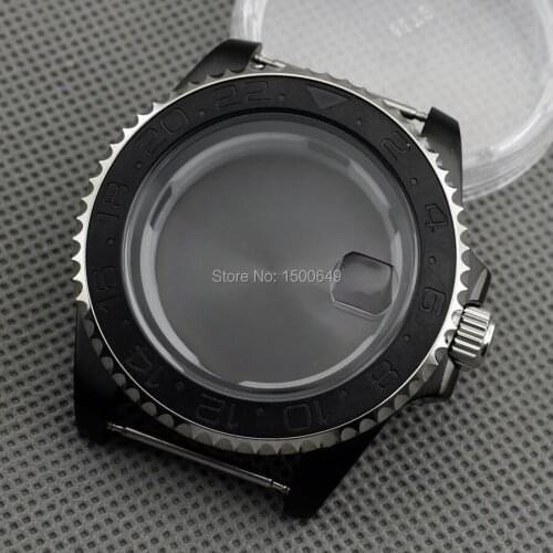 40mm Pvd black steel case with Black ceramic bezel Black solid bottom cover fit ETA 2836 automatic movement