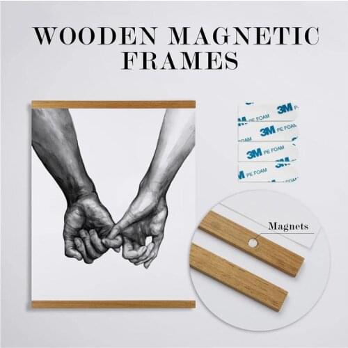 Wooden Poster Hanger Photo Magnetic Frame Four Colors Artwork Picture Canvas Print Holder Hanging Wall Art Home Decor 21-70cm