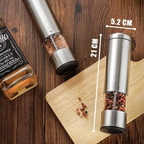 Electric Salt And Pepper Grinder With Stand LED Light Kitchen Spice Tools Stainless Steel Automatic Pepper Mill Kitchen Tools