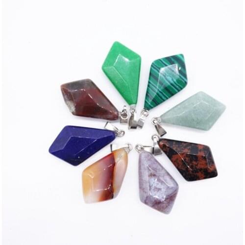 FYJS Unique 10 Pcs Silver Plated Rhombus Shape Many Colors Quartz Stone Pendant Simple Style Jewelry