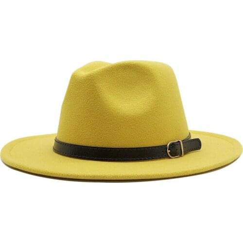 2021 Classics Simple Women Men Fashion Wool Felt Vintage Jazz Fedora Hat With Wide Black Belt Wide Brim Solid Colors Fedora Caps