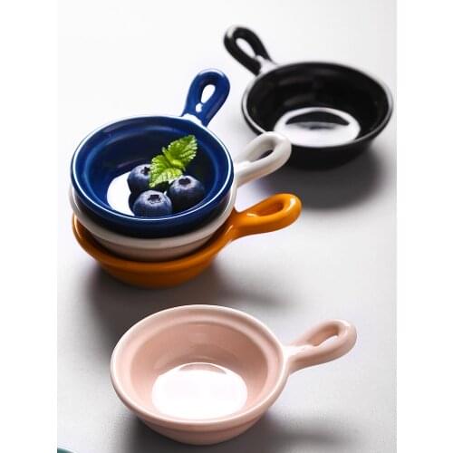 1PC Cute solid color ceramic Seasoning dish Mini Soy Sauce Vinegar Dish With Handle Sauce Snack Dishes plate Kitchen Tableware