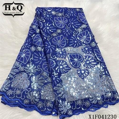 H&Q fashion french lace fabric with sequins latest embroidery african net tulle nigerian mesh fabrics 5 yards a piece for sewing