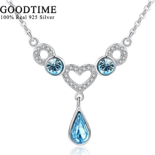 Real 925 Silver Necklace Women Sterling Silver Jewelry Heart & Water Drops Crystal Pendant Necklaces Lover Gift Silver 925 joyas