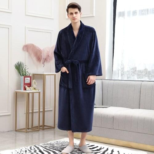 Winter oversize Men Flannel Robes coral fleece loose thicken warm Male Bathing Suits plus size pure color autumn Terry Bathrobes