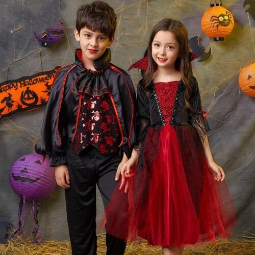 Halloween outfits girls halloween fancy dress boys halloween costume with cloak girls witch vampire costume for halloween party