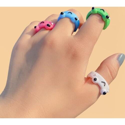 2021 New Trendy Frog Ring Polymer Clay Resin Rings Animal Jewelry Accessories For Women Girls Summer Fashion Travel Party Gifts