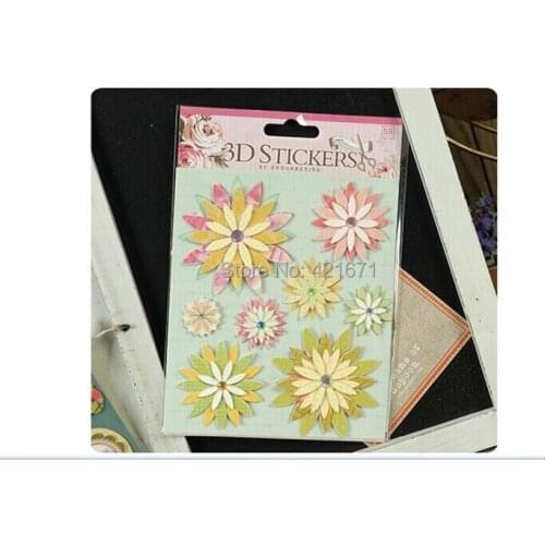 New Arrivals Fashion Dazzling 2sets/lot Colorful Lotus flowers 3D Decorating Stickers Set DIY Photo Album Scrapbooking Kit